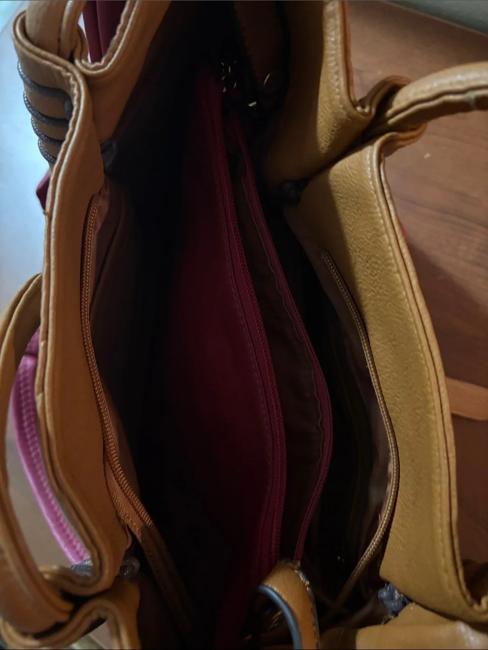 Leather Two-Tone Burgundy & Tan Shoulder Bag